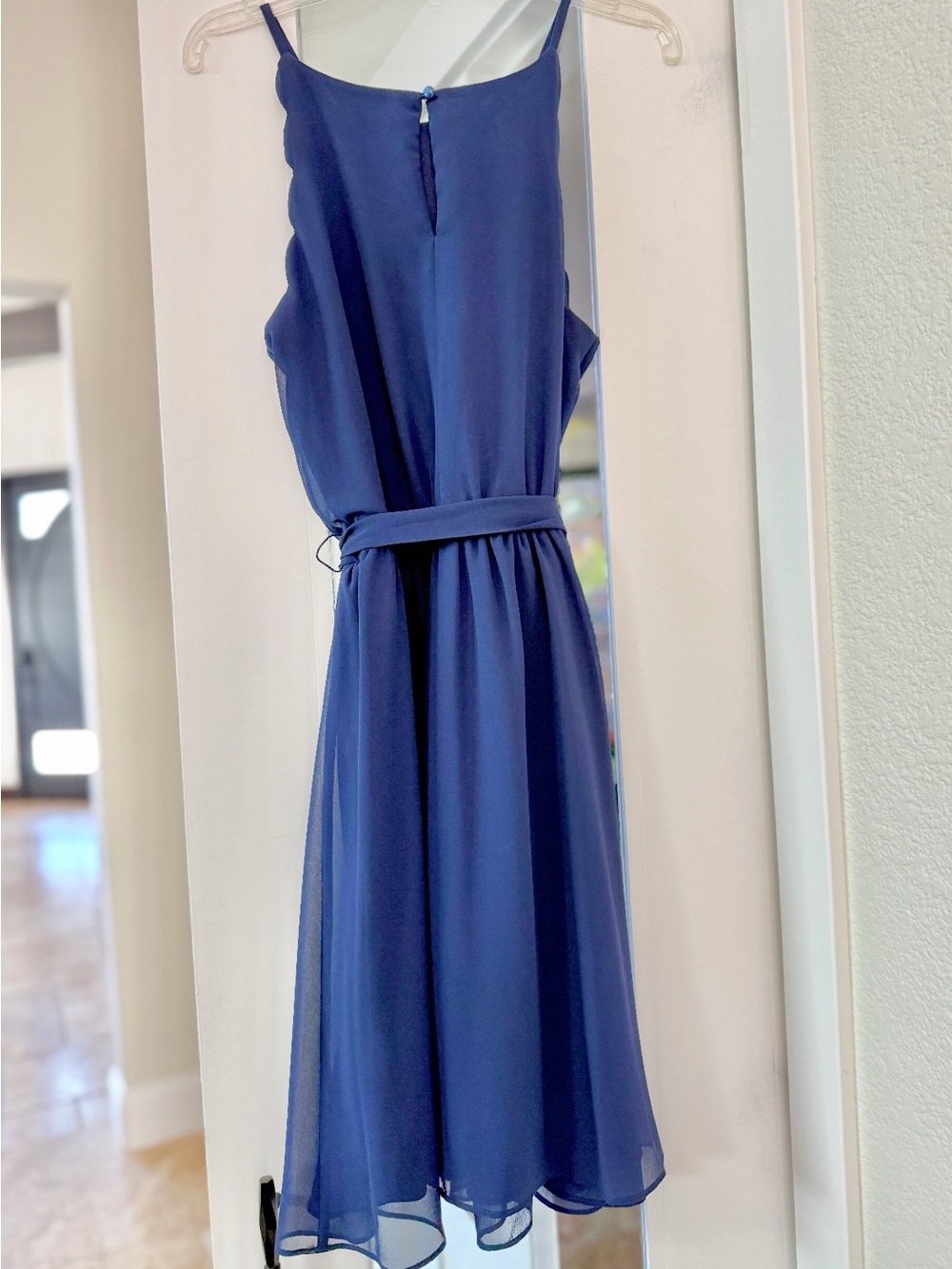 BCX Navy Spaghetti-Strap Belted Skater Dress